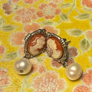 Elegant Silver and Pearl Cameo Earrings